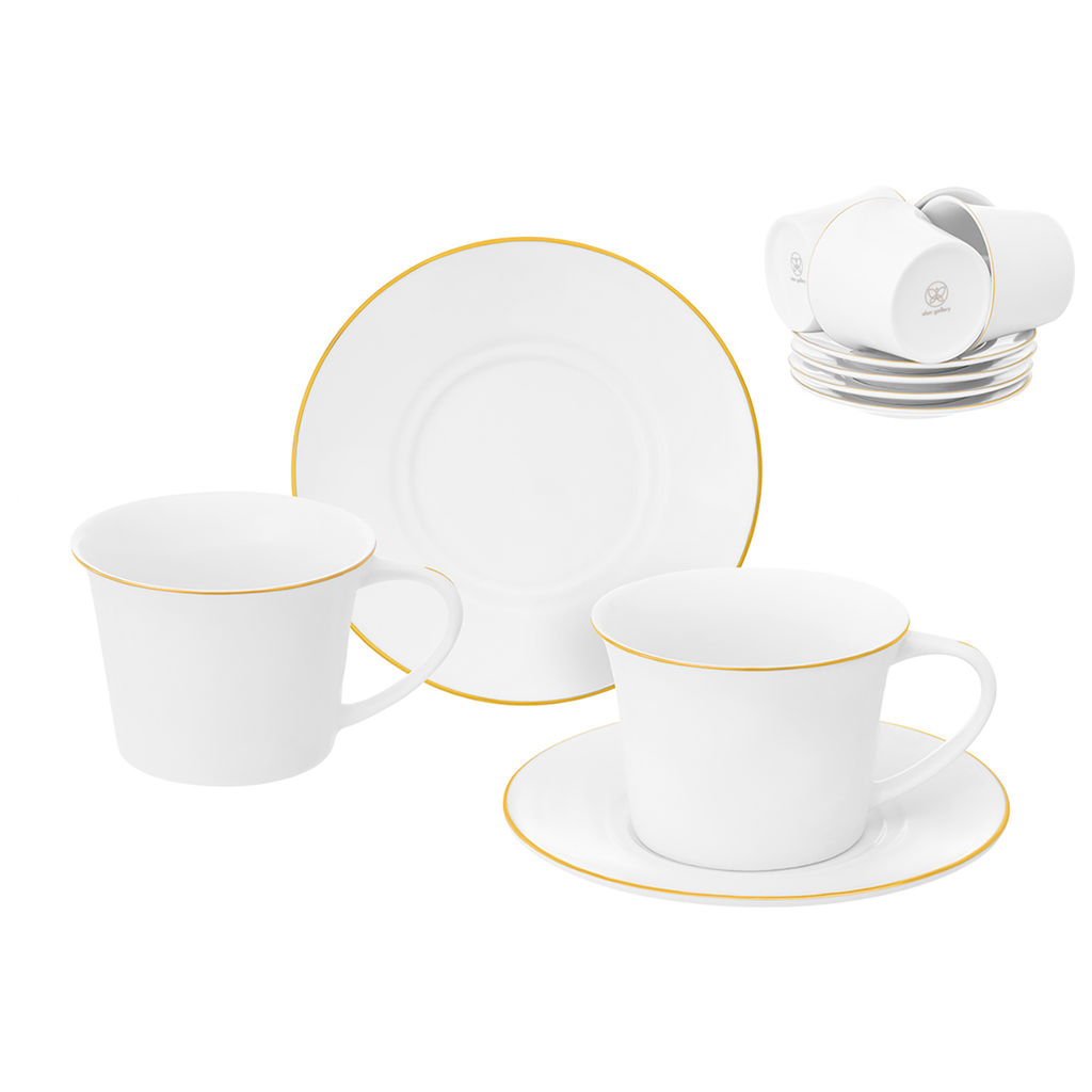 Чайный набор 12 пр. 250 мл 12,5*9,5*7 см "Белая с золотом", NEW BONE CHINA