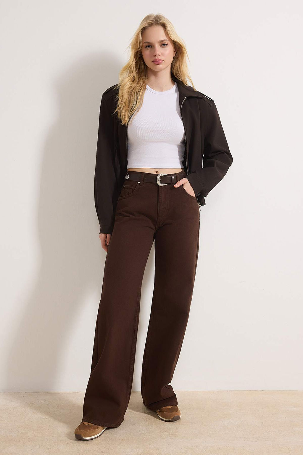Ac?k Mavi Kemerli Yuksek Bel Wide Leg Palazzo Jeans TWOAW26JE00271 - Trendyolmilla фото 8
