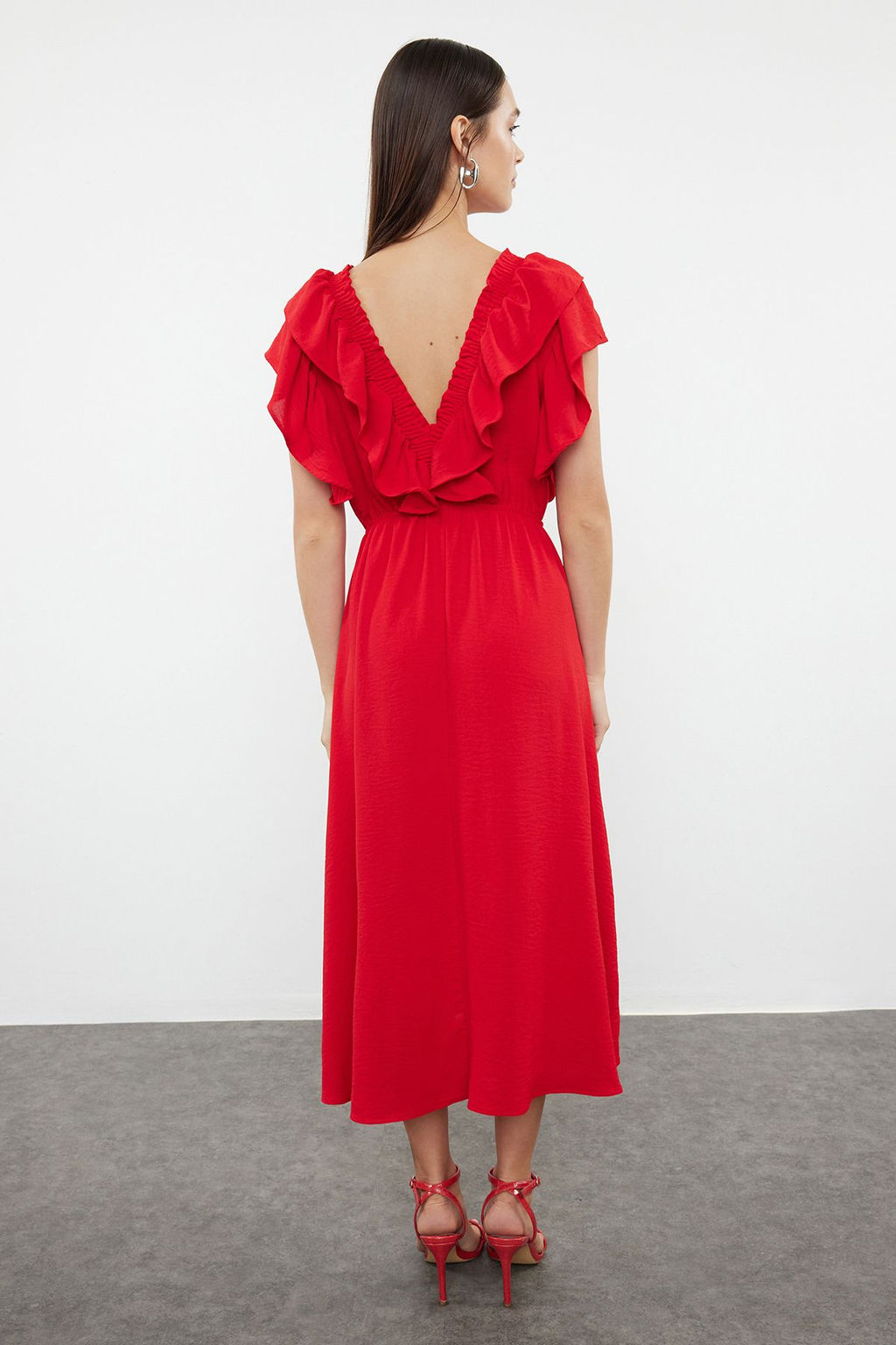 Siyah Duz A Kesim Volanl? Dokuma Elbise TWOSS24EL01053 - Trendyolmilla фото 13