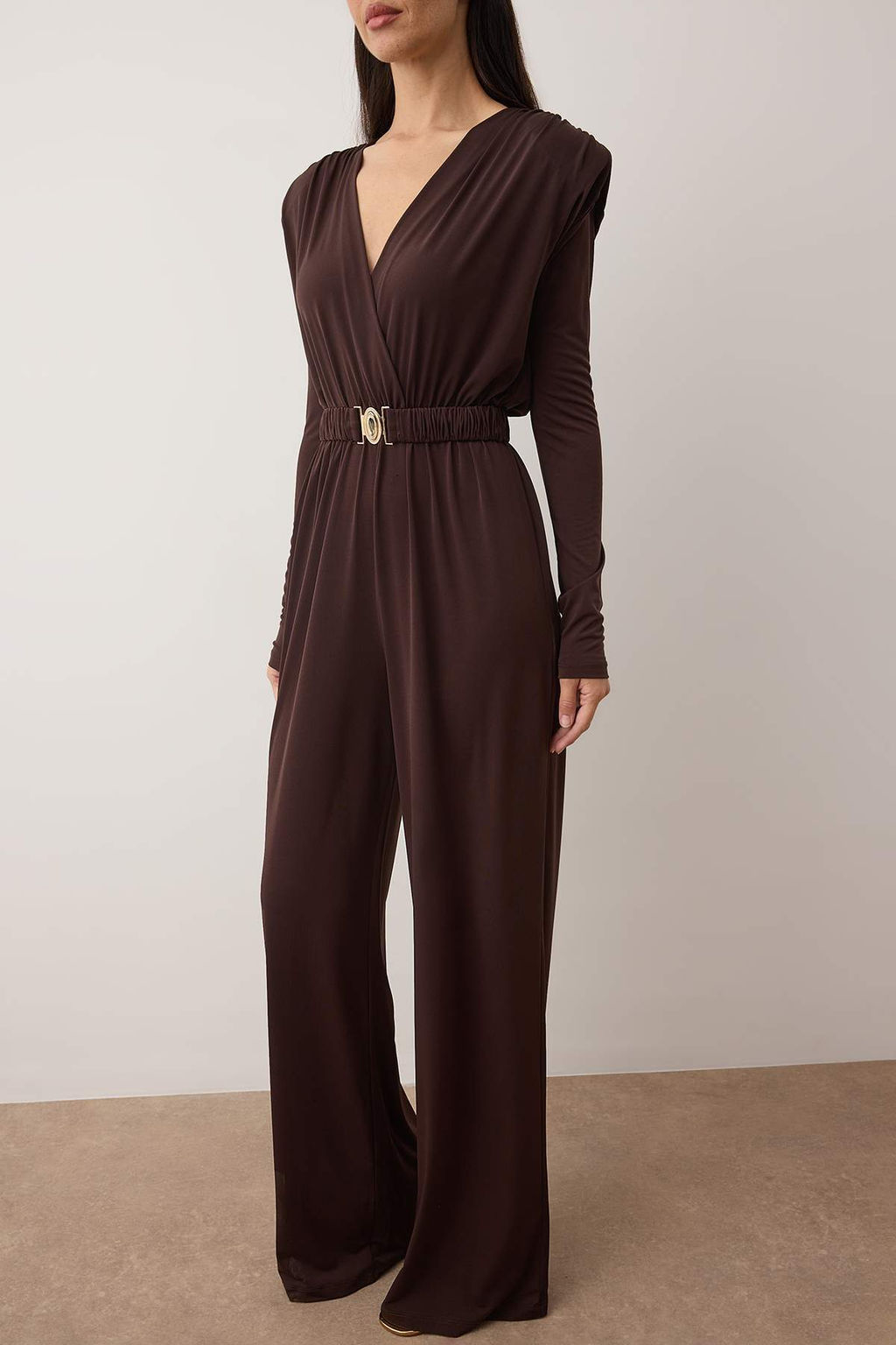 Kahverengi Kruvaze Yaka Kemer Detayl? Vatkal? Orme S?k/Gece Tulum TPRAW26TU00001 - Trendyolmilla фото 3