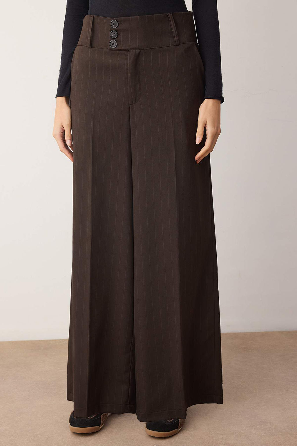 Kahverengi Cizgili Bel Detayl? Dokuma Pantolon TWOAW26PL00168 - Trendyolmilla фото 3