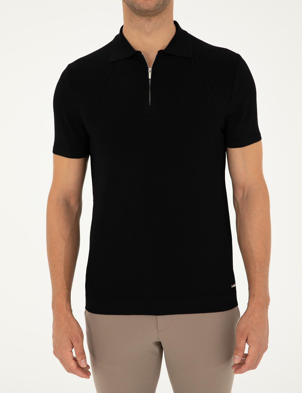 Siyah Slim Fit Fermuarl_ Polo Yaka Triko Ti__rt - Pierre cardin фото 6