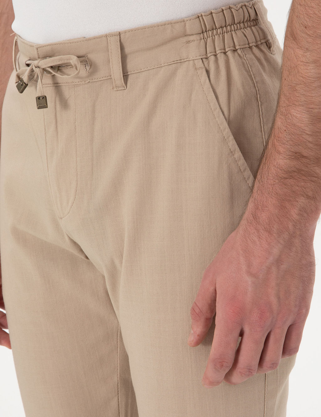 Bej Slim Fit Keten G_r_n_ml_ Kanvas Pantolon