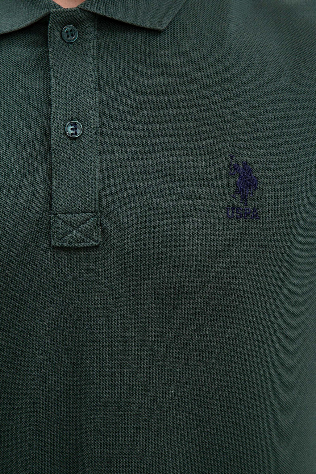 U. S. Polo Assn / Мужская темно-зеленая базовая футболка с воротником-поло - U.s. polo assn фото 5