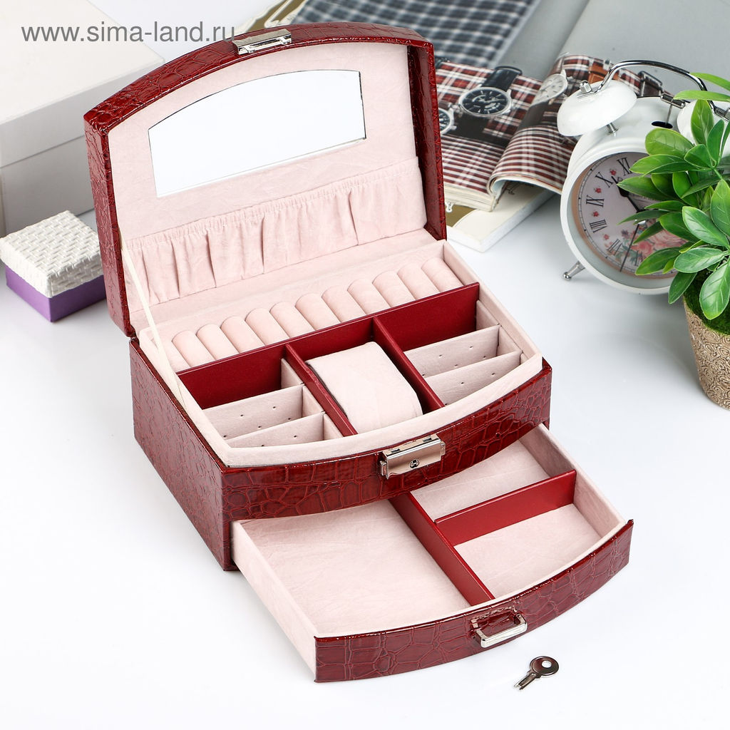 Шкатулка кожзам под бижутерию Бордо 20х15х11 см - Simaland фото 2