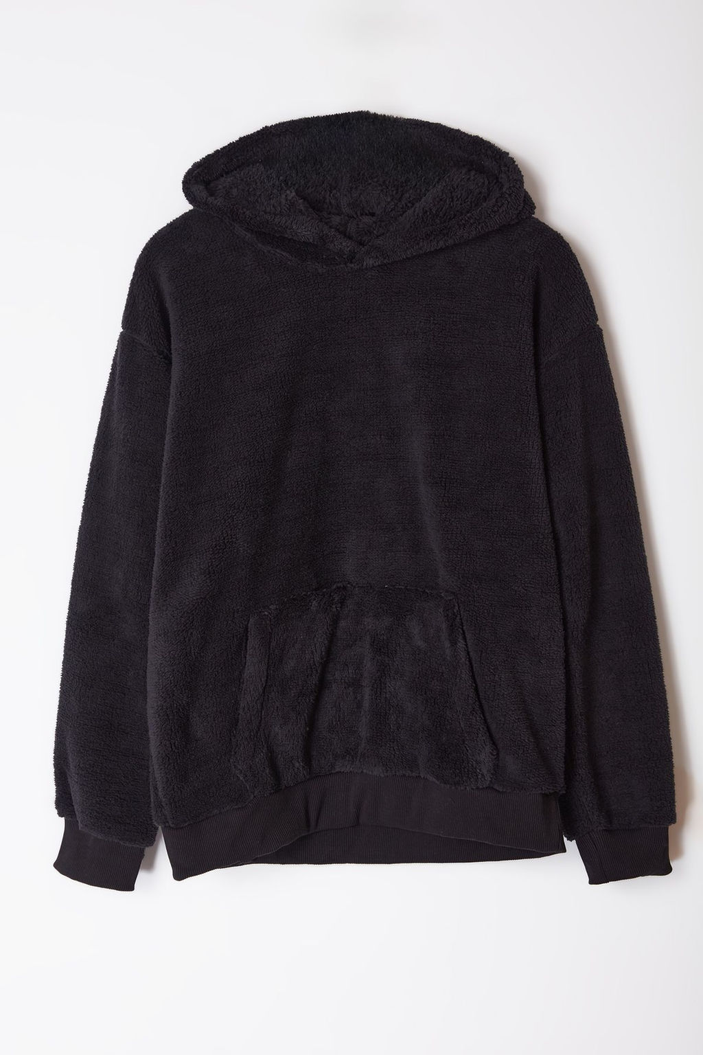 Siyah Oversize/Genis Kesim Basic S?cak Tutan Kapusonlu Pelus Sweatshirt TMNAW25SW00106