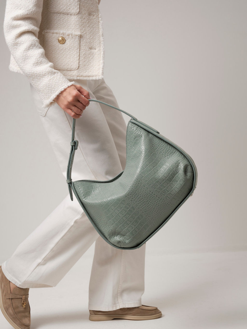 Сумка кожаная тоут Deboro 30422 серо-зеленый