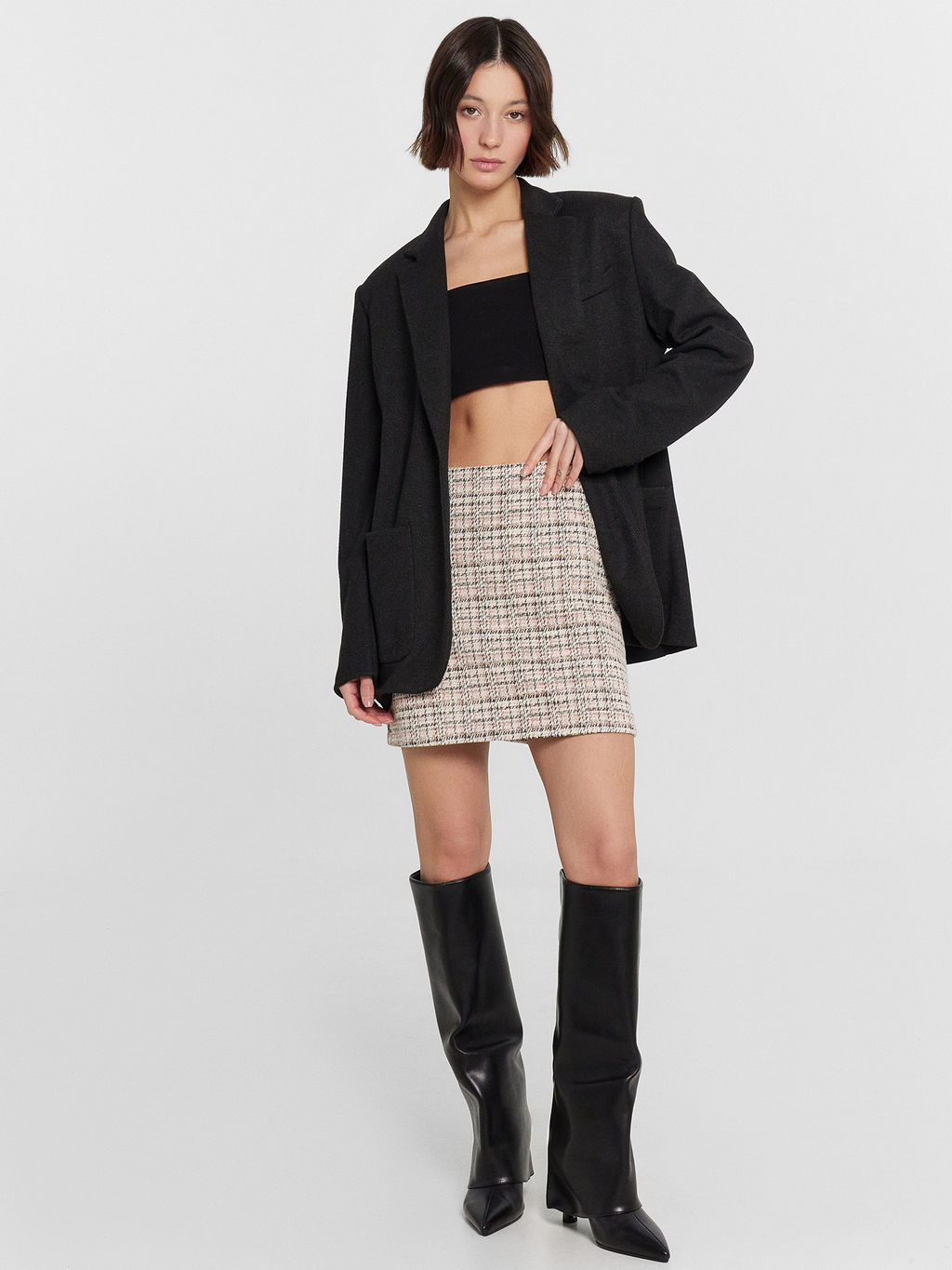 Юбка женская твидовая мини Mark Formelle 152805 клетка на молочном  фото 3