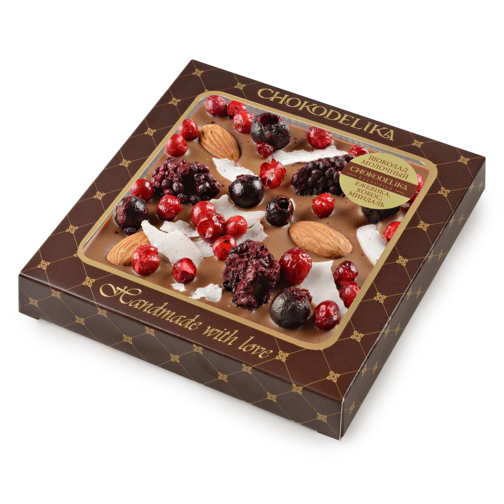 Шоколад молочный с украшением Ежевика, кокос, миндаль 75 гр - Chokodelika фото 2