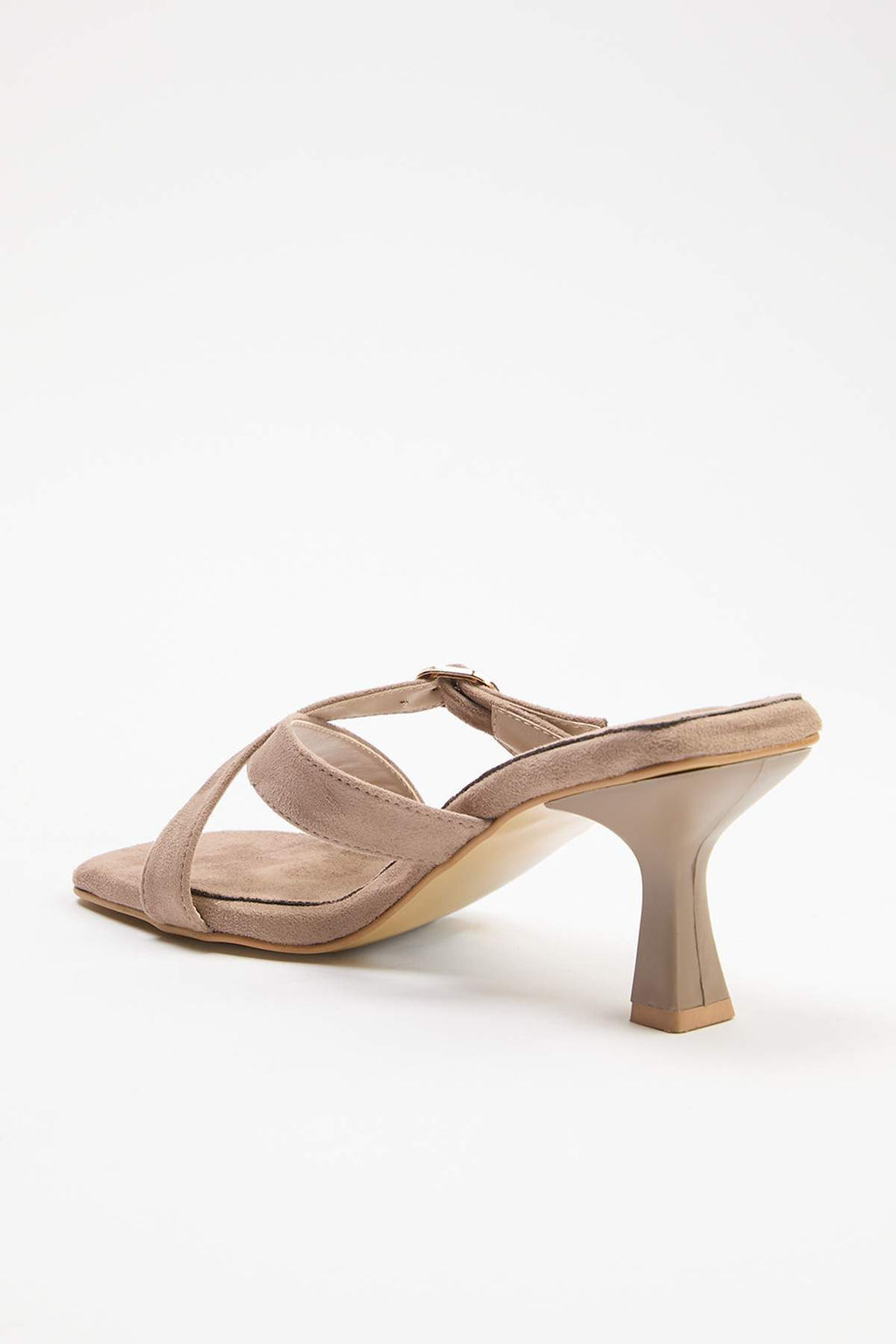 Vizon Suet Gold Tokal? Kare Burun Kad?n 7 cm Topuklu Terlik TAKSS25TO00035