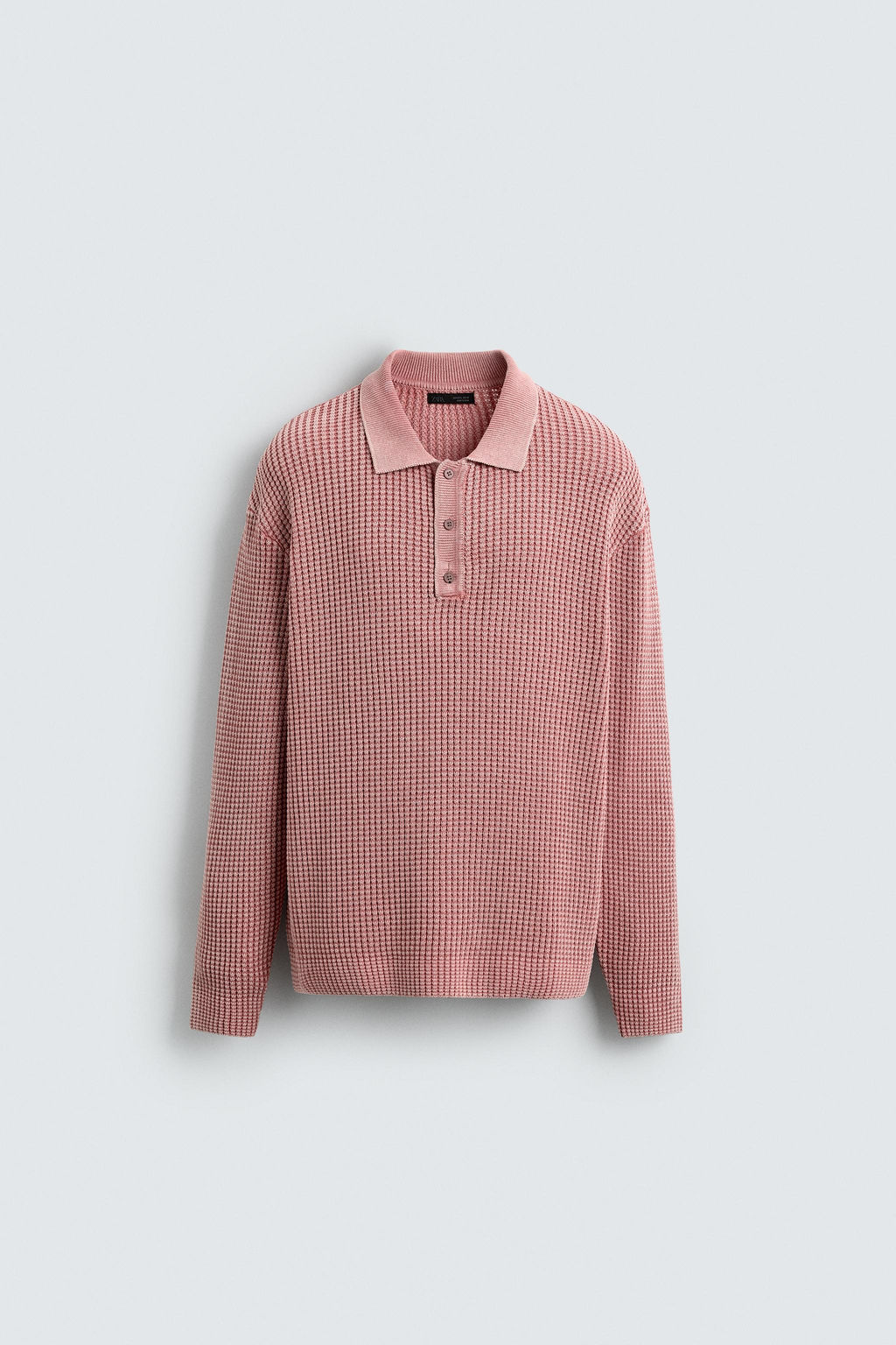WASHED WAFFLE-KNIT POLO SHIRT - Zara фото 6