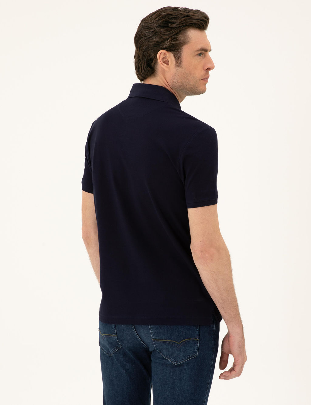 Lacivert Slim Fit Polo Yaka Merserize T-shirt