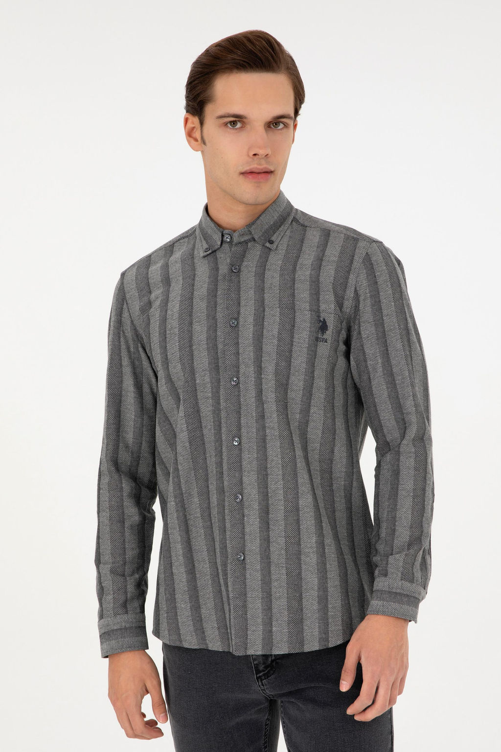 Мужская серая рубашка с длинным рукавом Неожиданная скидка в корзине - U.s. polo assn фото 3
