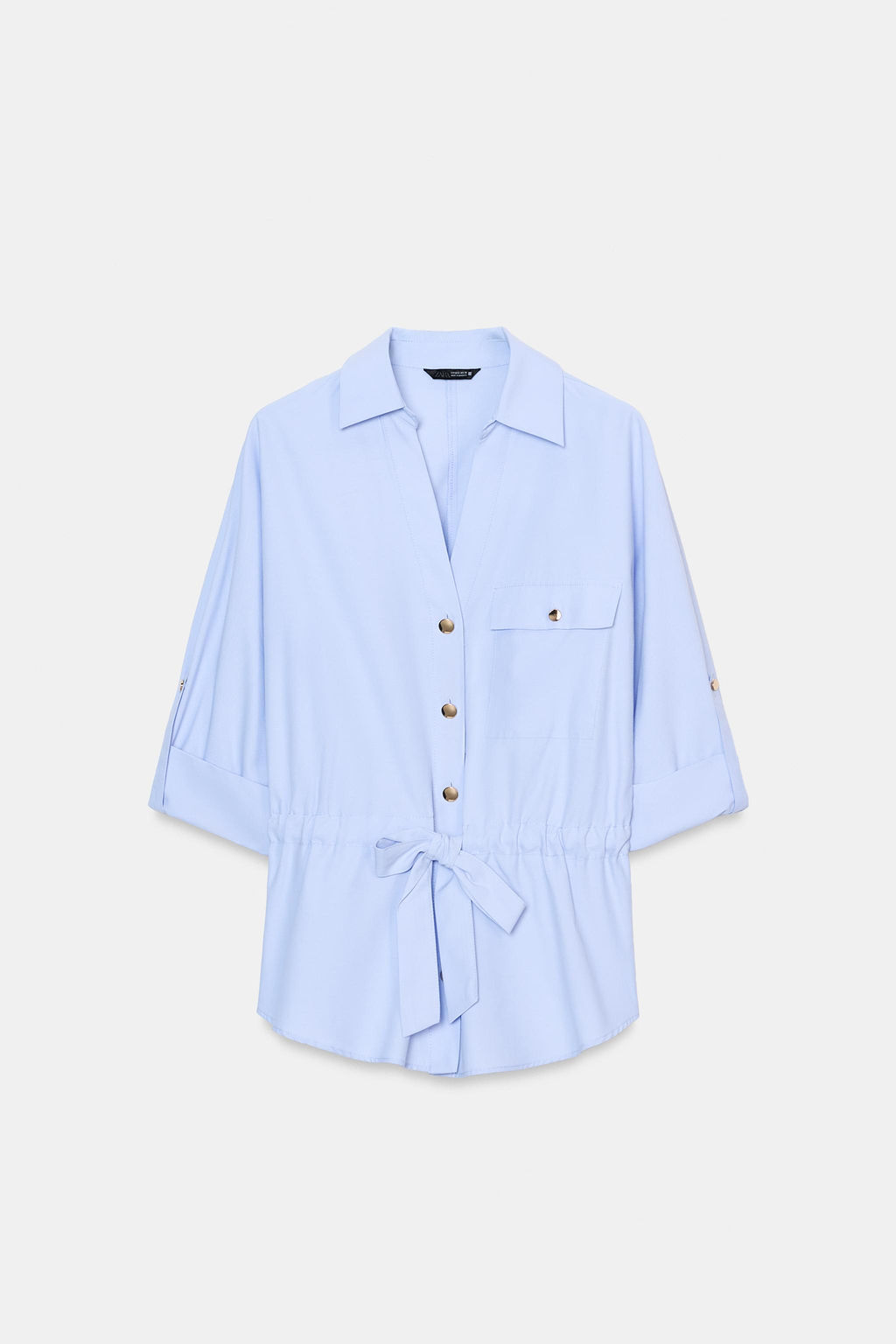 CAMISA SAFARI POPEL?N / Azul claro - Zara фото 7