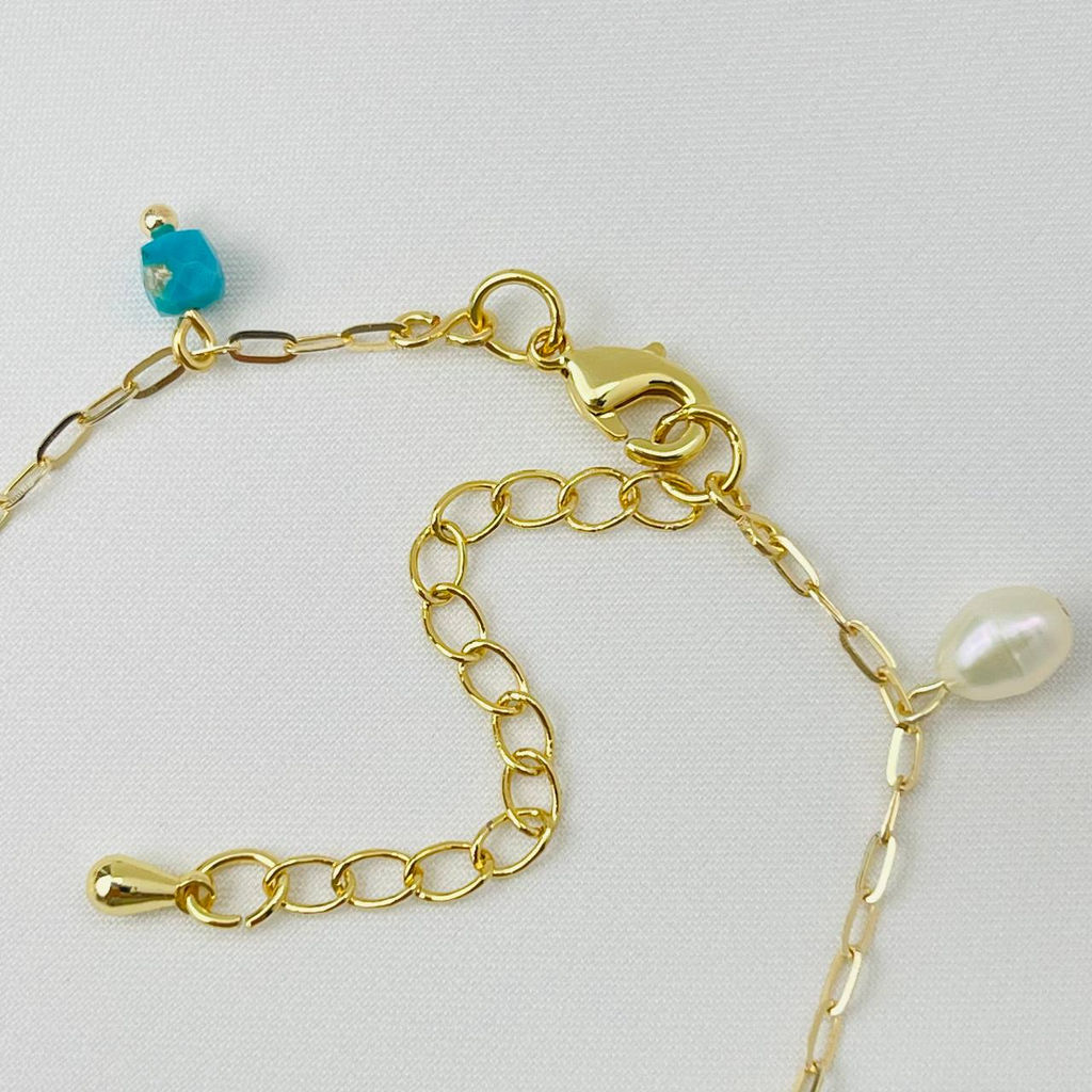 Браслет из Бирюзы и Жемчуга с цепочкой