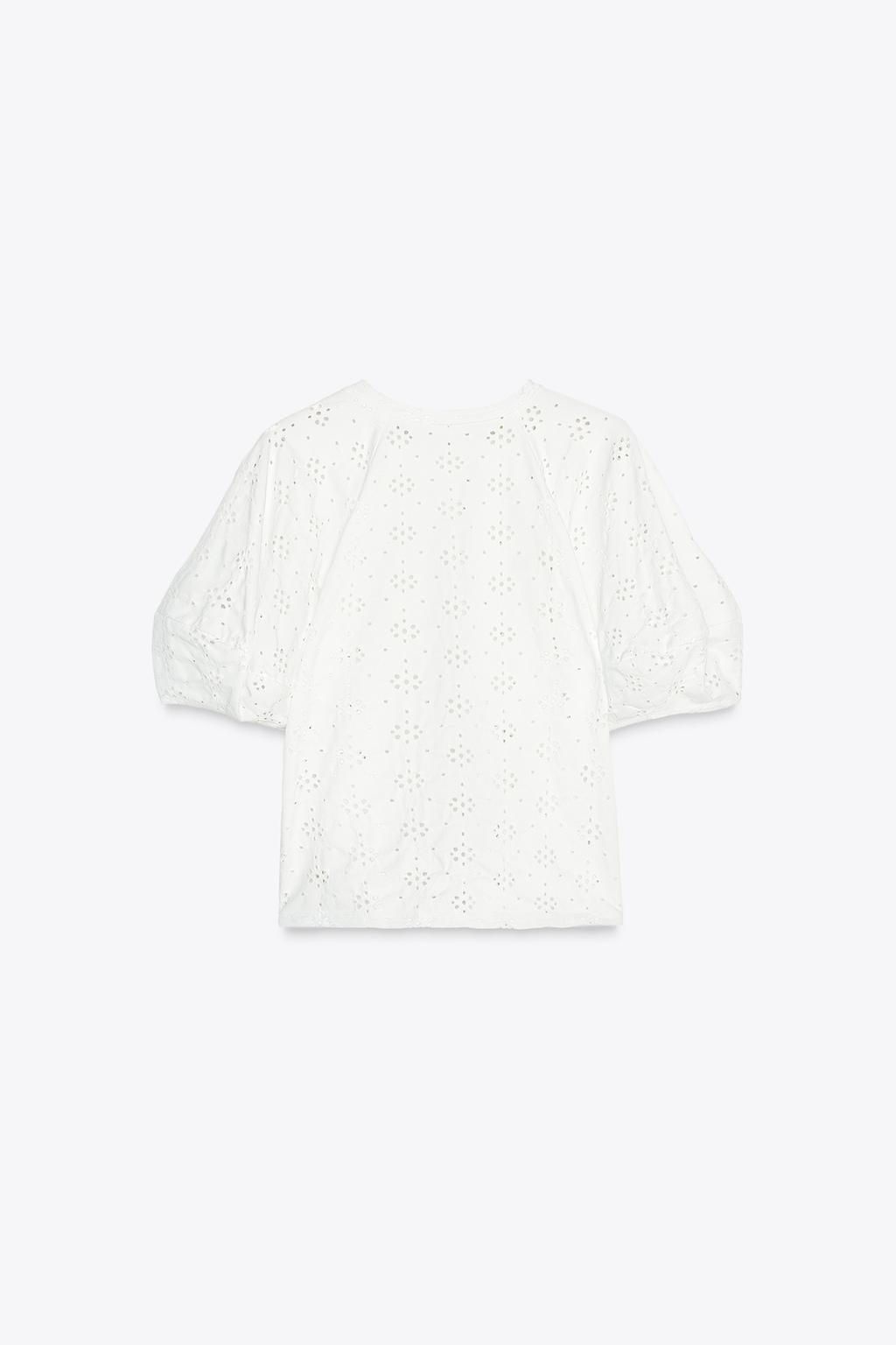 T-SHIRT WITH PERFORATED EMBROIDERY - Zara фото 7