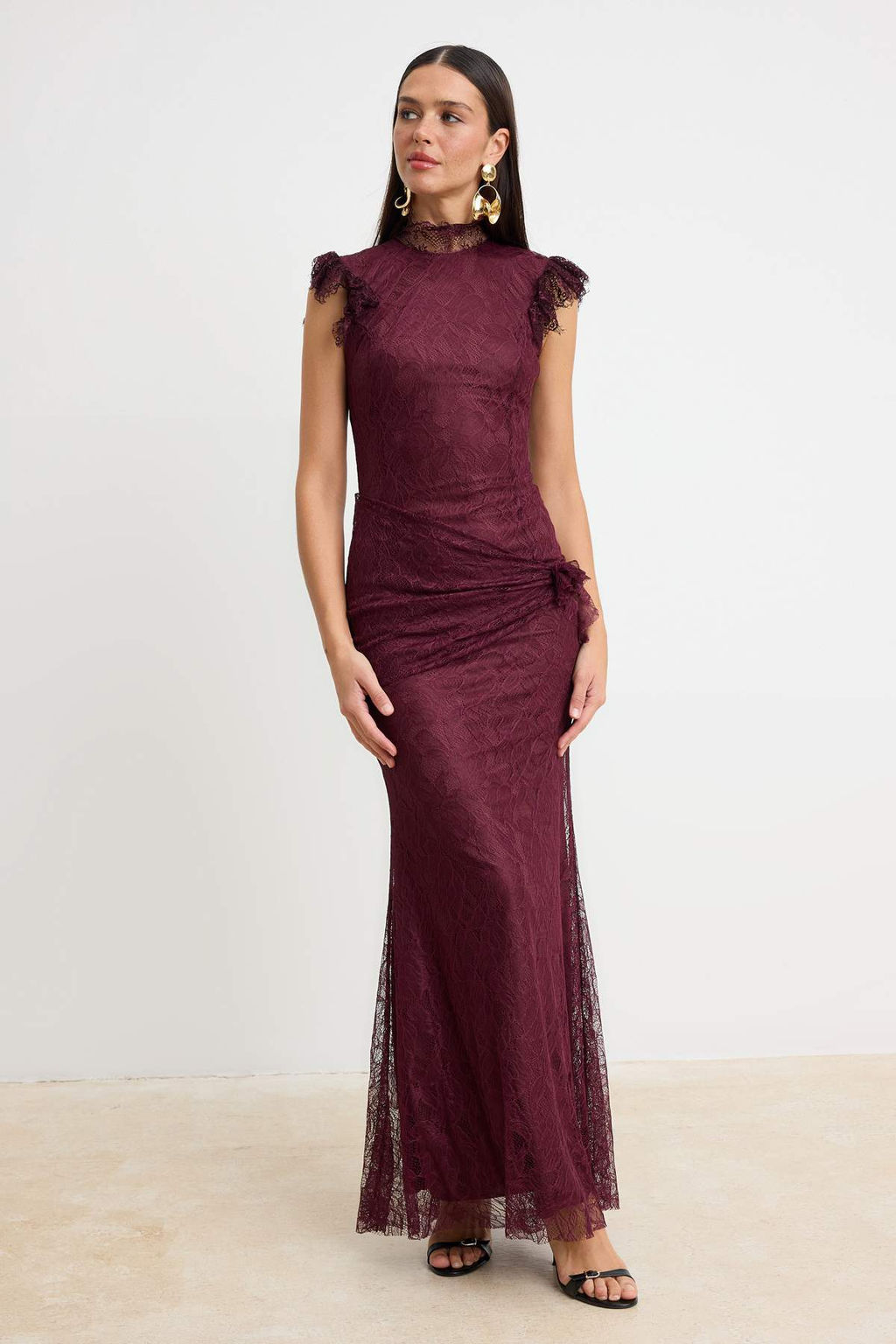 Bordo Dantel Maxi Abiye & Mezuniyet Elbisesi TPRSS26AE00041