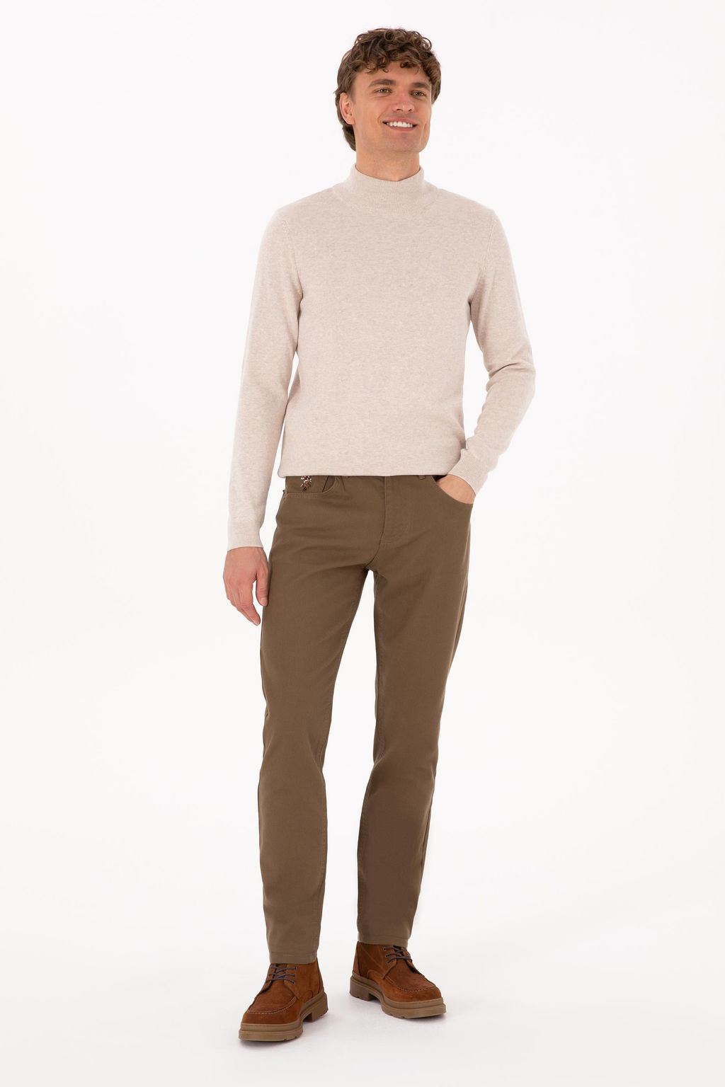 Erkek Slim Fit Yar_m Bal_k__ Yaka Ta_ Basic Kazak - U.s. polo assn фото 4
