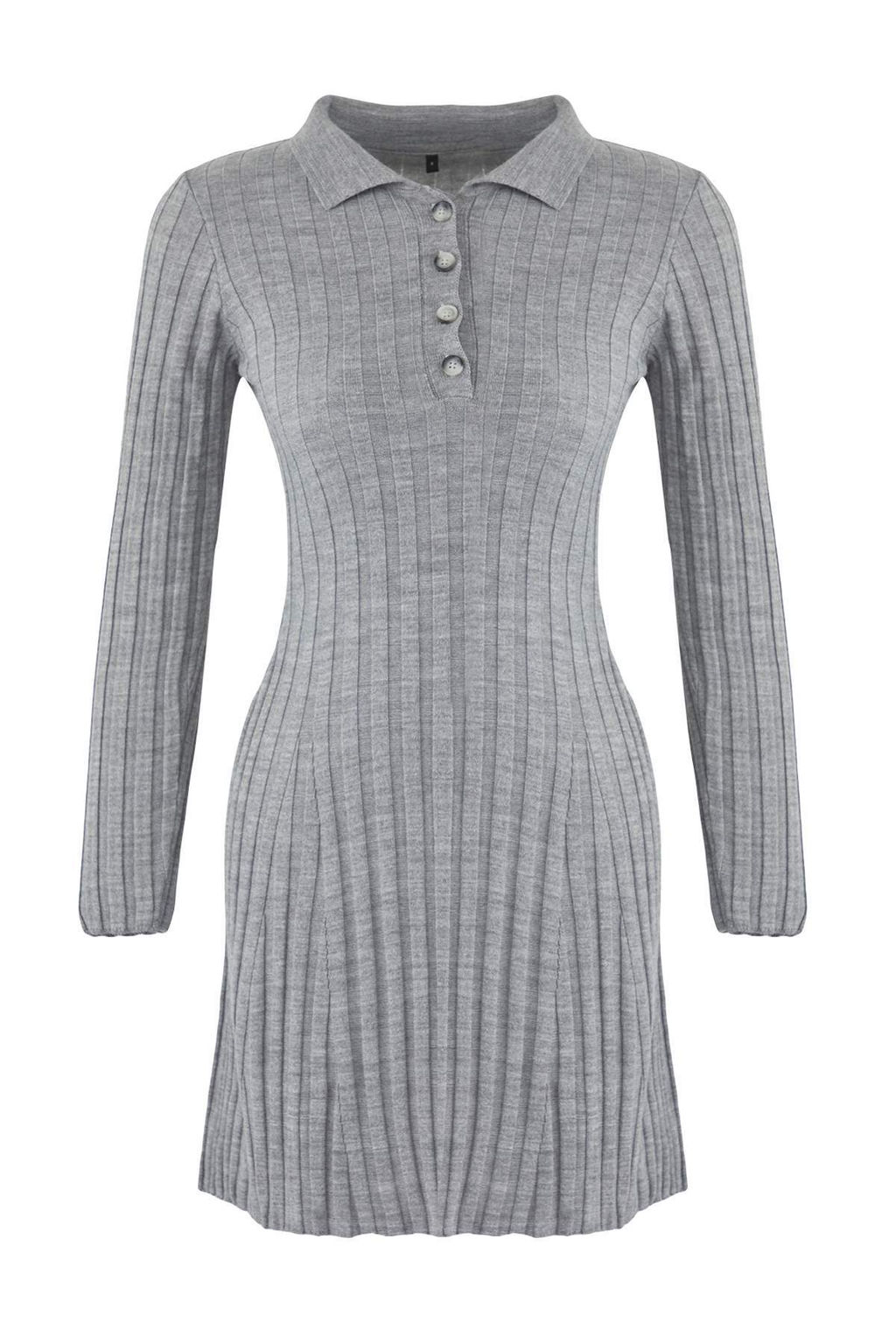 Gri Duz Mini Polo Yaka Fitili Yumusak Dokulu Triko Elbise TWOAW26EL00014 - Trendyolmilla фото 5