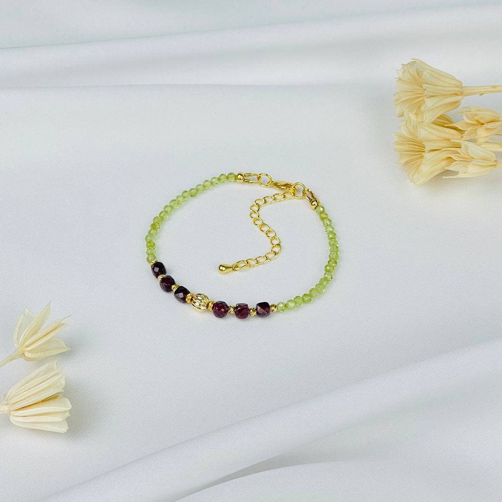 Браслет из Хризолита и Граната (Пироп) 16,5 см + - Радуга самоцветов фото 2