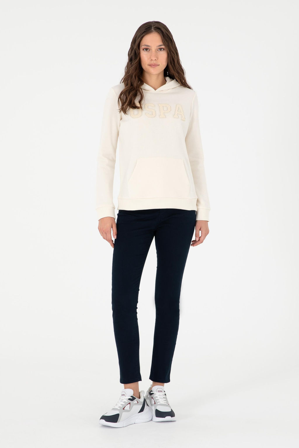 Kad_n Krem Basic Kap__onlu Sweatshirt
