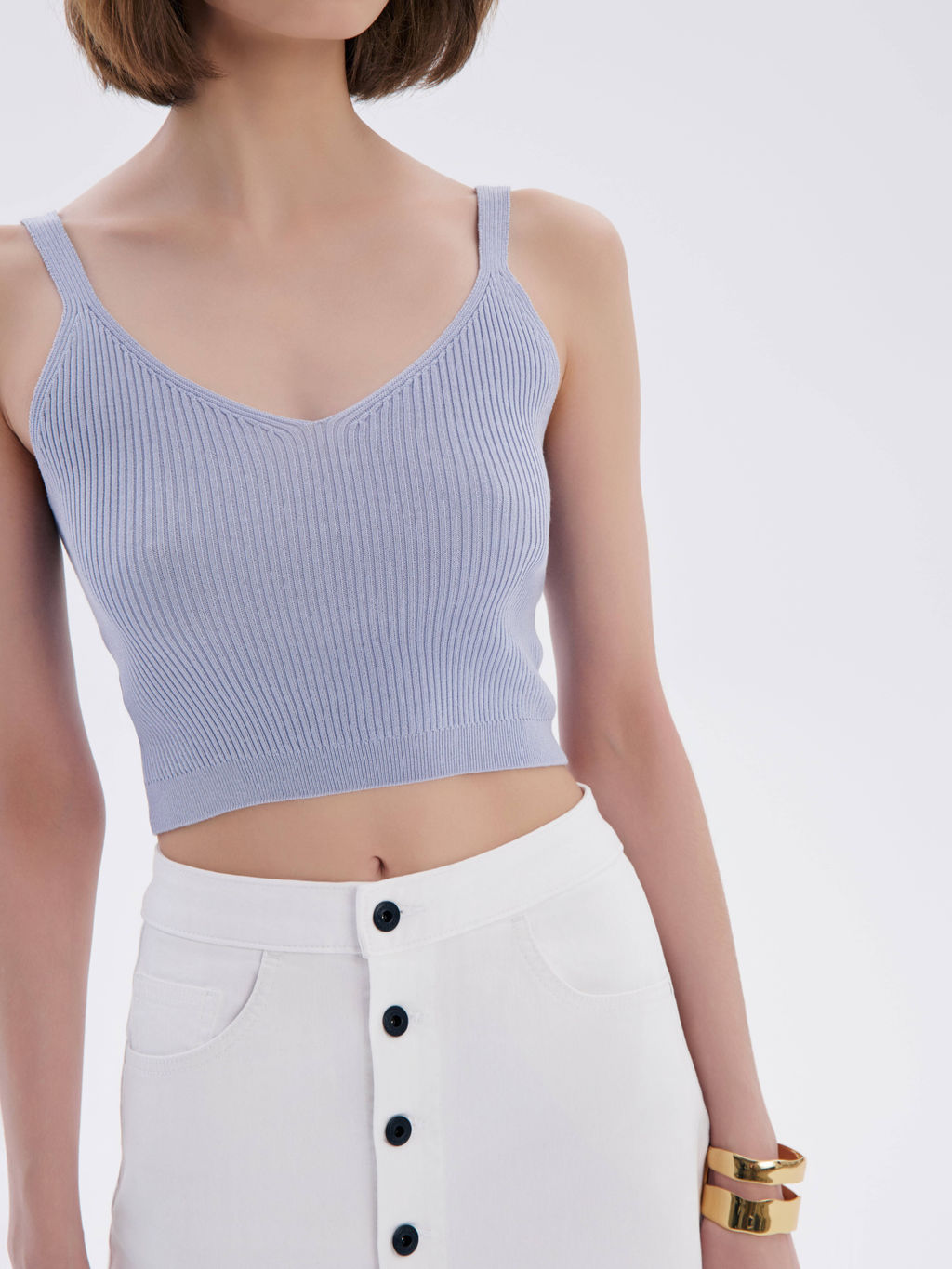 CONTE CON-651 Белая джинсовая юбка-midi на пуговицах с необработанным краем white