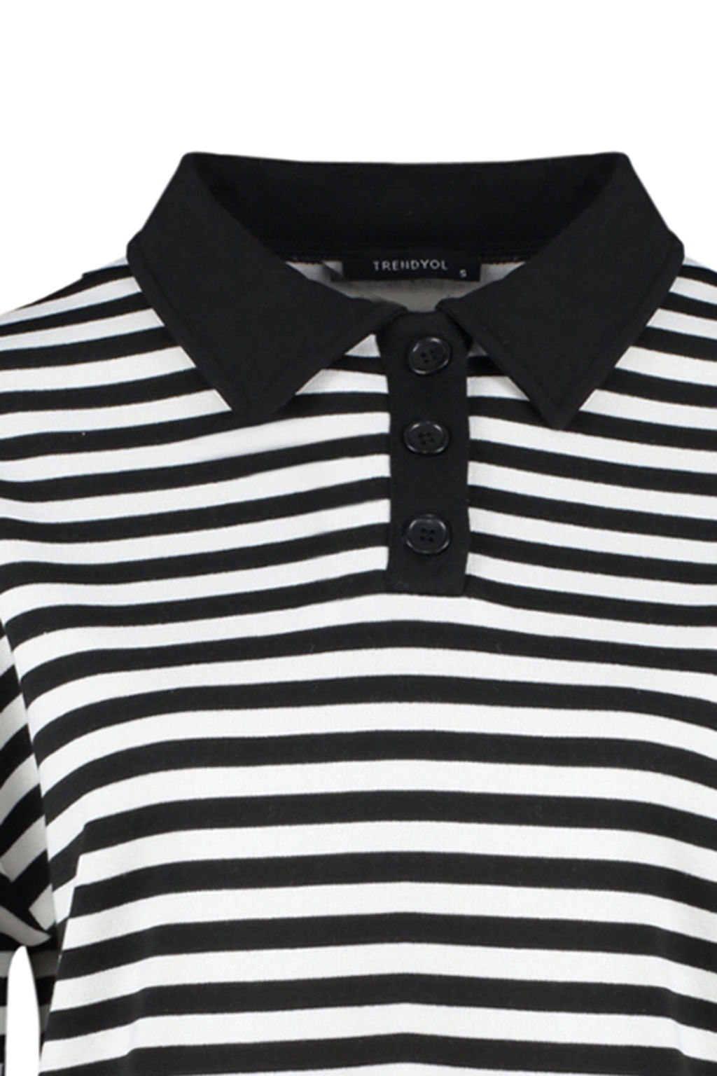 TRENDYOLMILLA Mavi Cizgili Polo Yaka Kal?n Ici Polarl? Oversize Orme Sweatshirt TWOAW24SW00344 фото 7