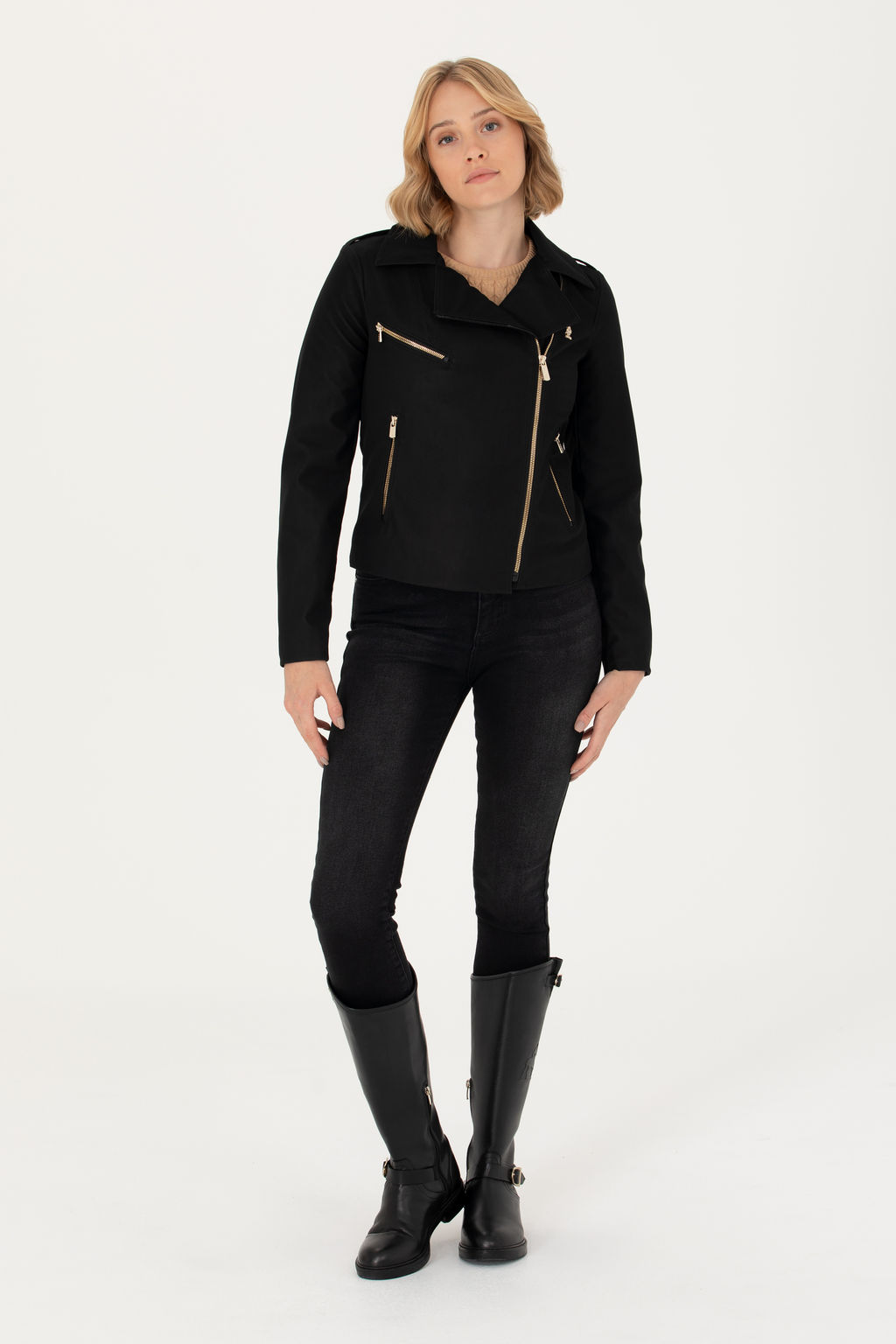 Женская черная кожаная куртка - U.s. polo assn фото 18