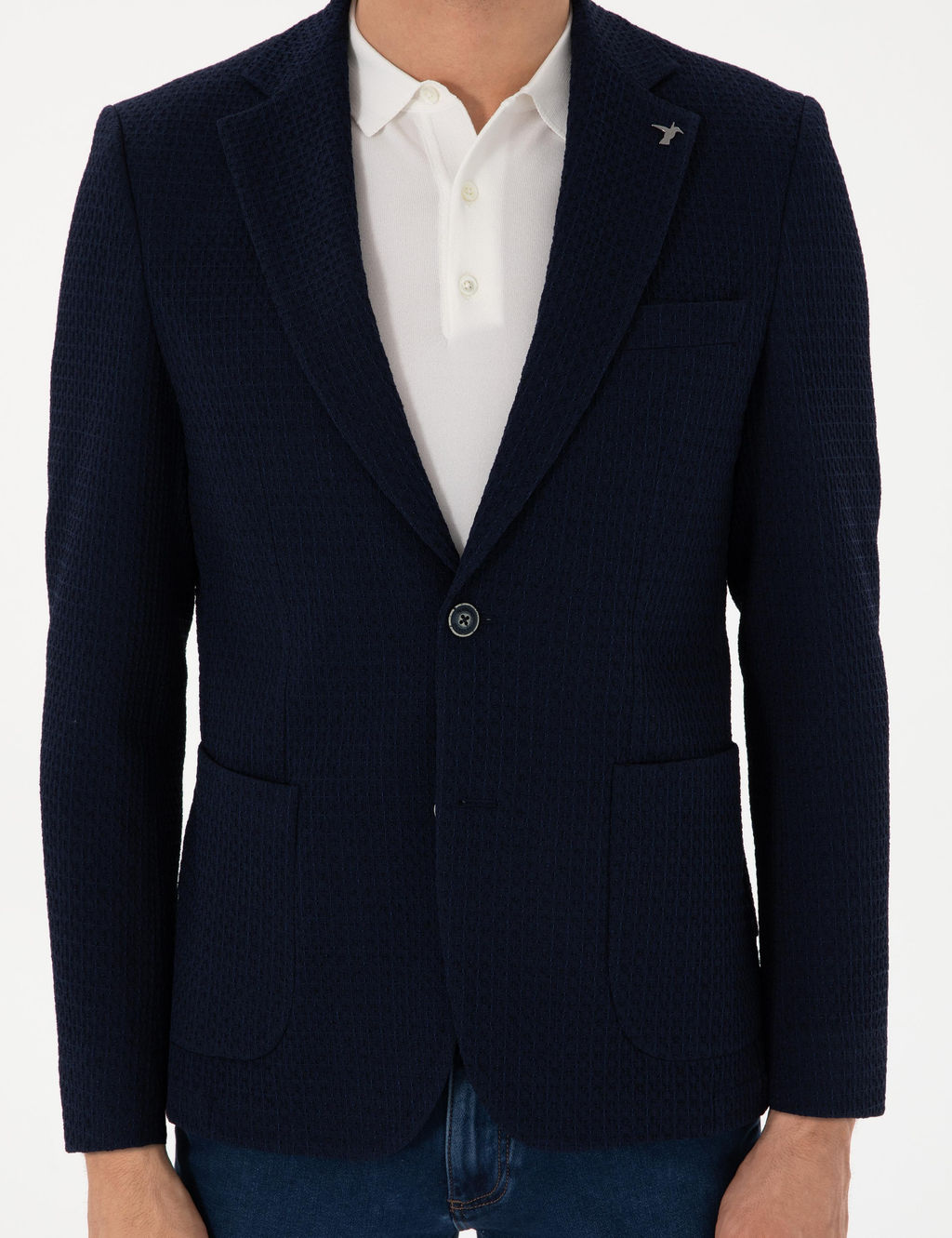 Lacivert Slim Fit Dokulu Y_n Kar___ml_ Ceket