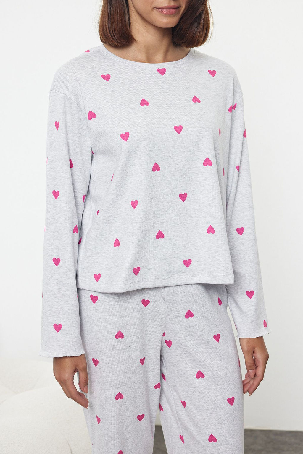 Trendyolmilla Bordo Kalpli Slogan Bask?l? Lastikli Orme Pijama Tak?m? THMAW25PT00045  фото 3