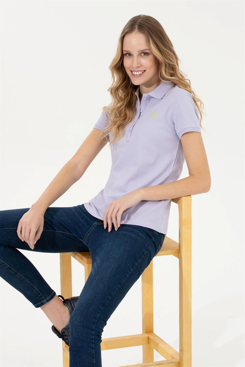 Женская сиреневая футболка с воротником поло Basic - U.s. polo assn фото 3