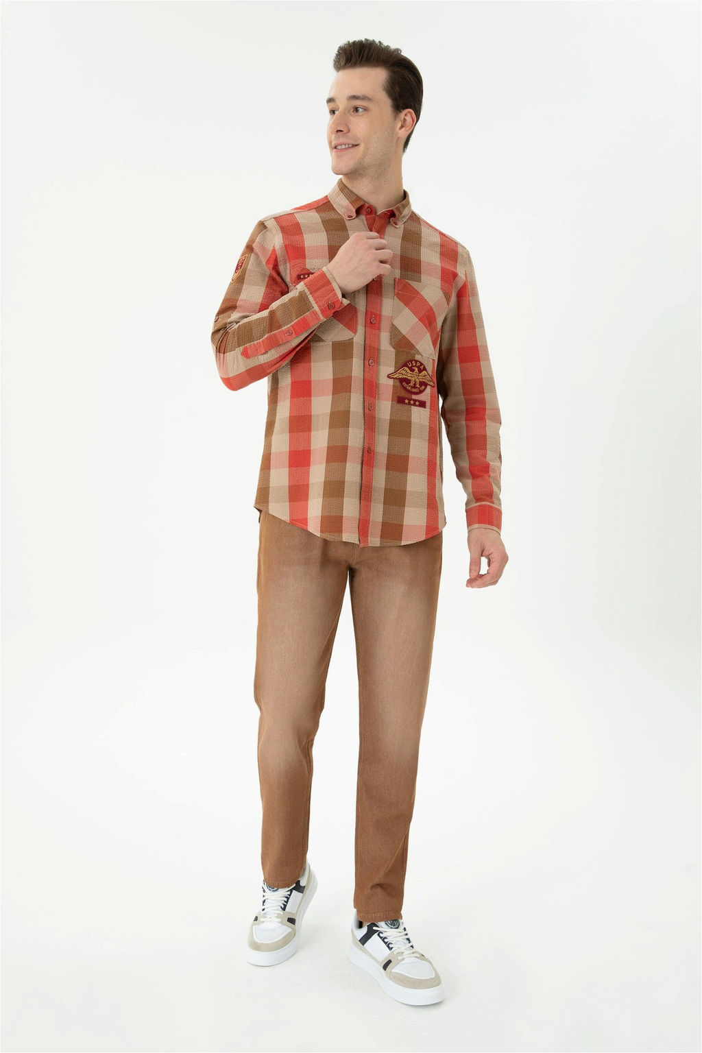 U. S. Polo Assn Мужская рубашка с длинным рукавом кирпичного цвета - U.s. polo assn фото 12