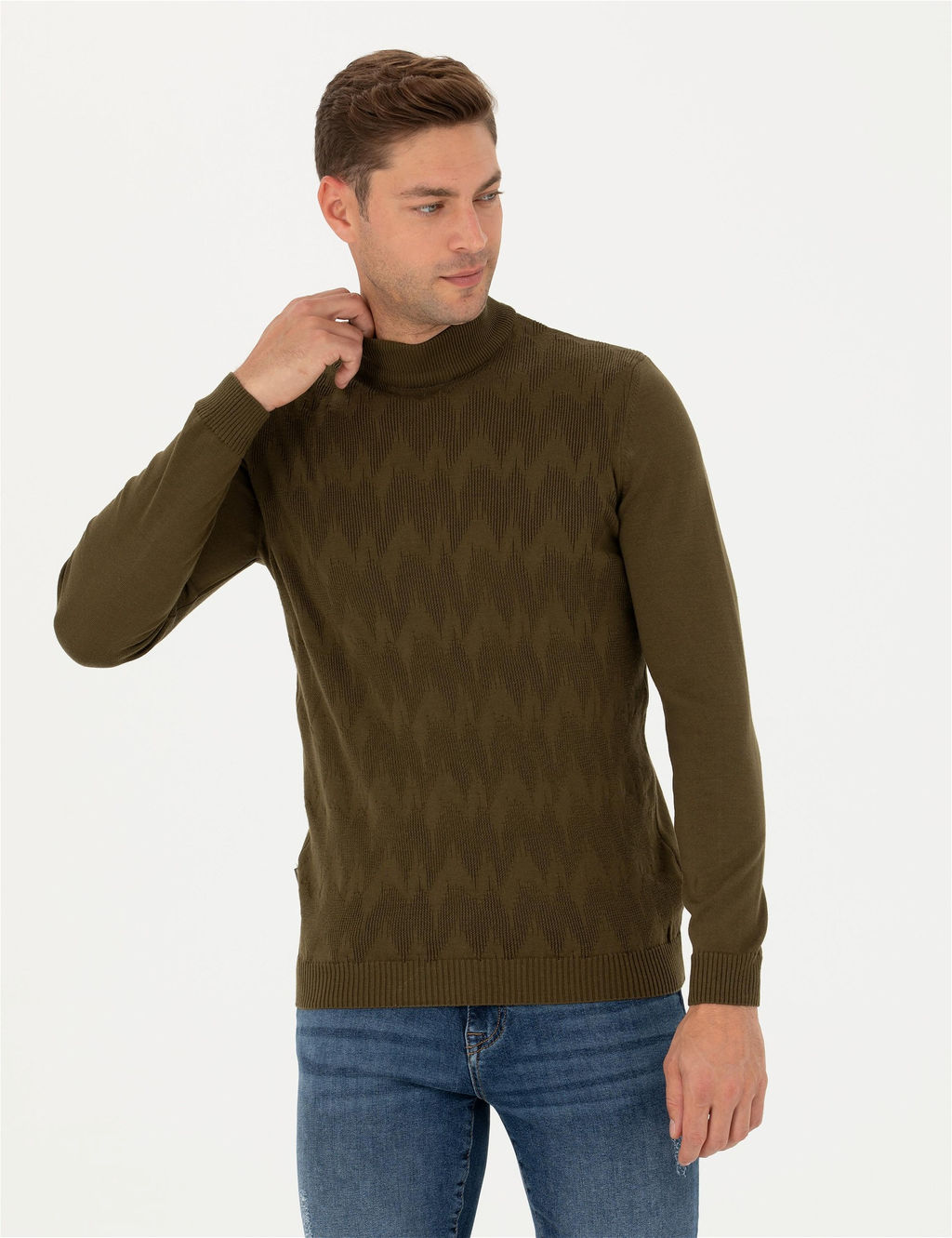 Haki Slim Fit Yar_m Bal_k__ Yaka Triko Kazak - Pierre cardin фото 3