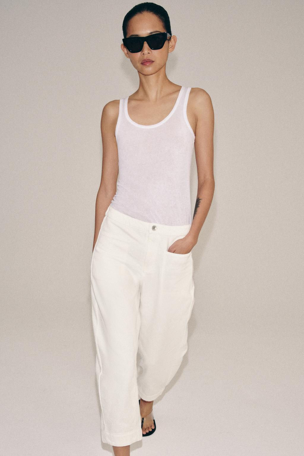 PANTAL?N DENIM BARREL BOLSILLOS ZW COLLECTION / Blanco - Zara фото 16