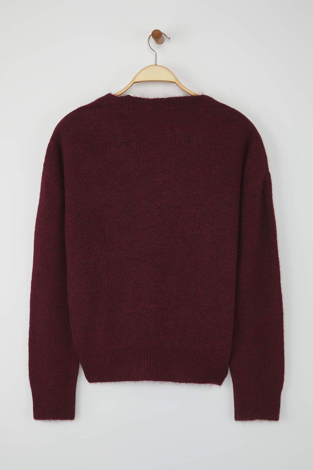 Wardrobe Essentials Bordo Yunlu Genis Kal?p V Yaka Triko H?rka | TWOAW26HI00083