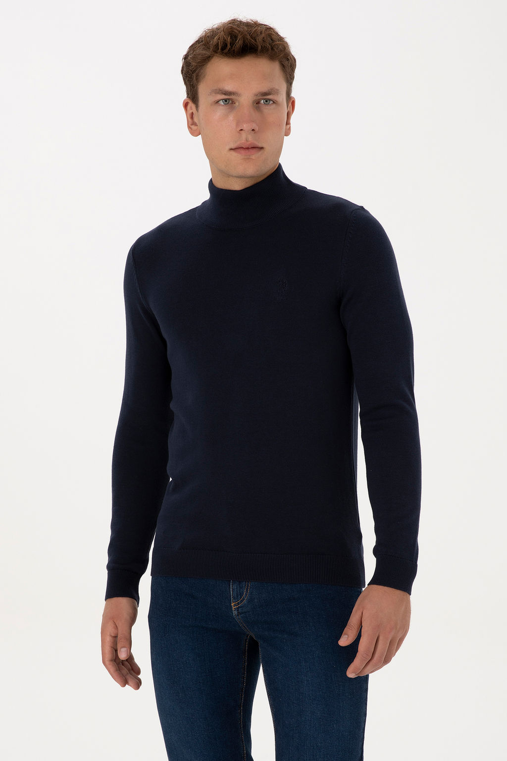 Erkek Slim Fit Yar_m Bal_k__ Yaka Lacivert Basic Kazak - U.s. polo assn фото 10