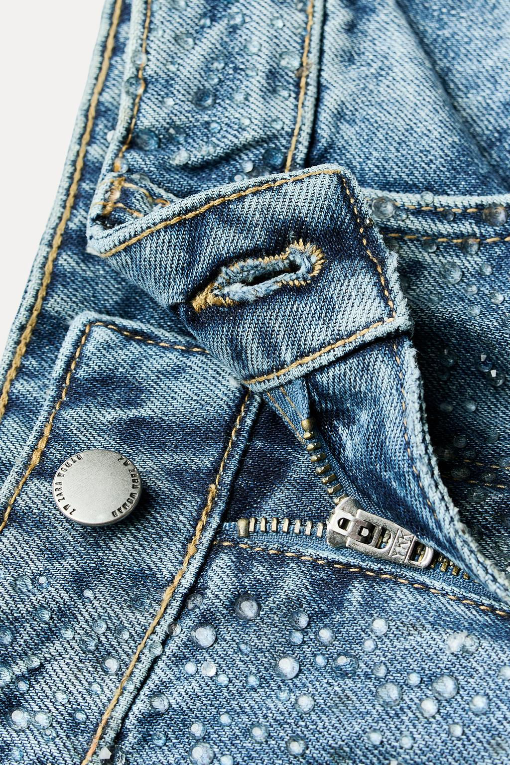 ZW COLLECTION MID-RISE JEANS WITH RHINESTONES - Zara фото 8