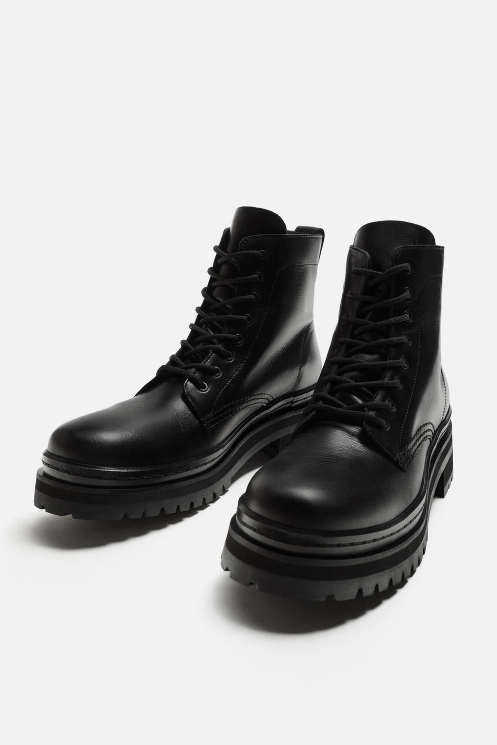 LEATHER LACE-UP BOOTS - Zara фото 5