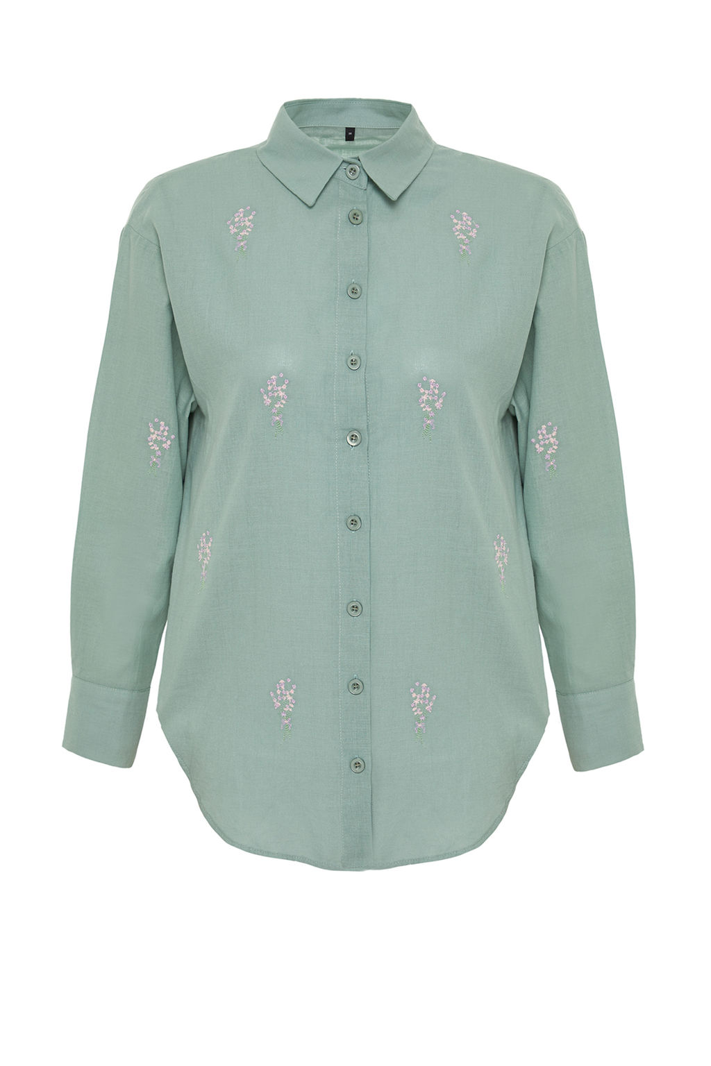 TRENDYOLMILLA Ekru Cicek Nak?s Detayl? Pamuklu Oversize Genis Kesim Dokuma Gomlek TWOSS22GO0246 фото 8