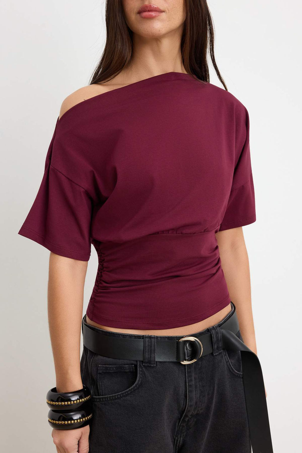 Siyah Fitted/Vucuda Oturan Asimetrik Yaka Buzgulu Crop/K?sa Pamuklu Esnek Orme Bluz TWOSS26BZ00337 - Trendyolmilla фото 15