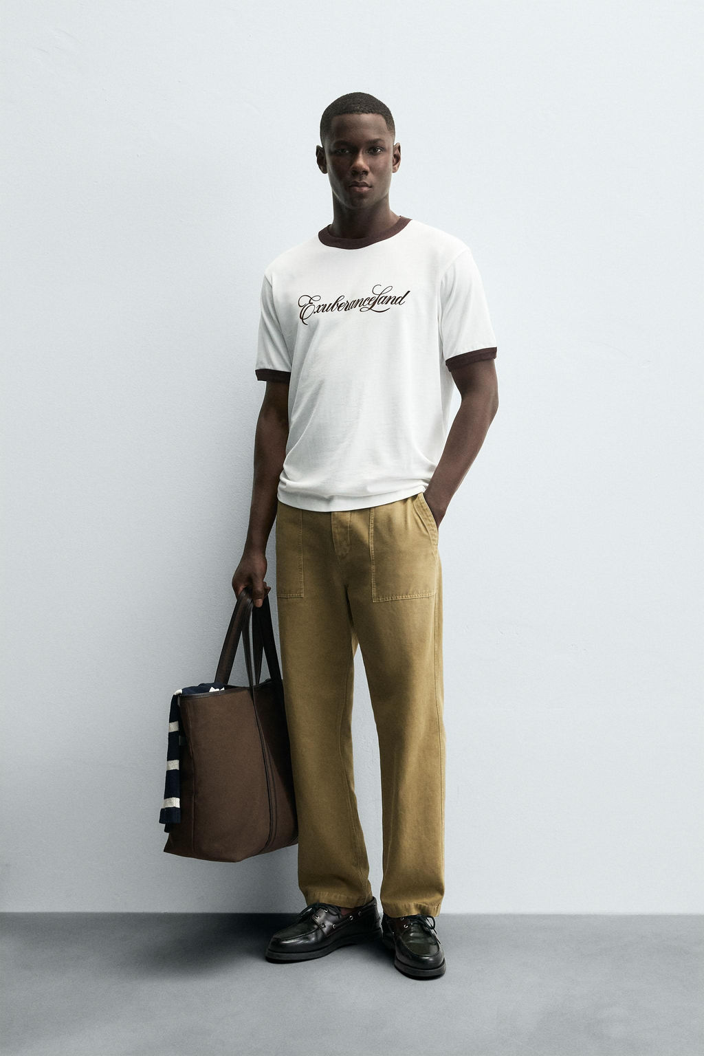 CONTRAST SLOGAN RIB T-SHIRT