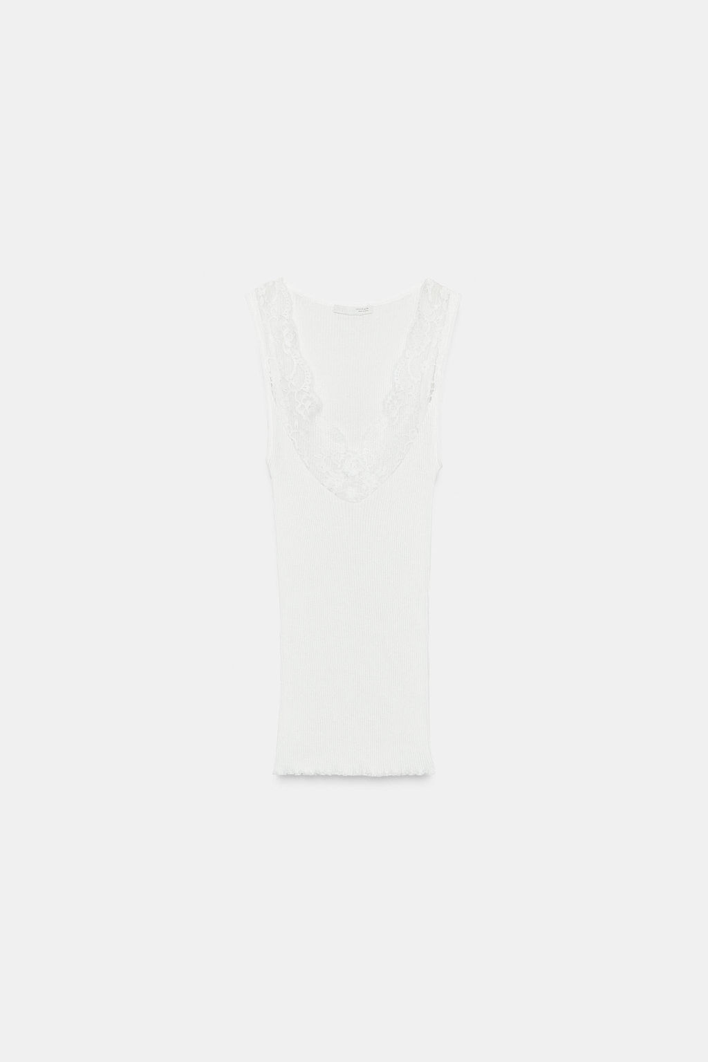 LACE RIBBED T-SHIRT - Zara фото 27