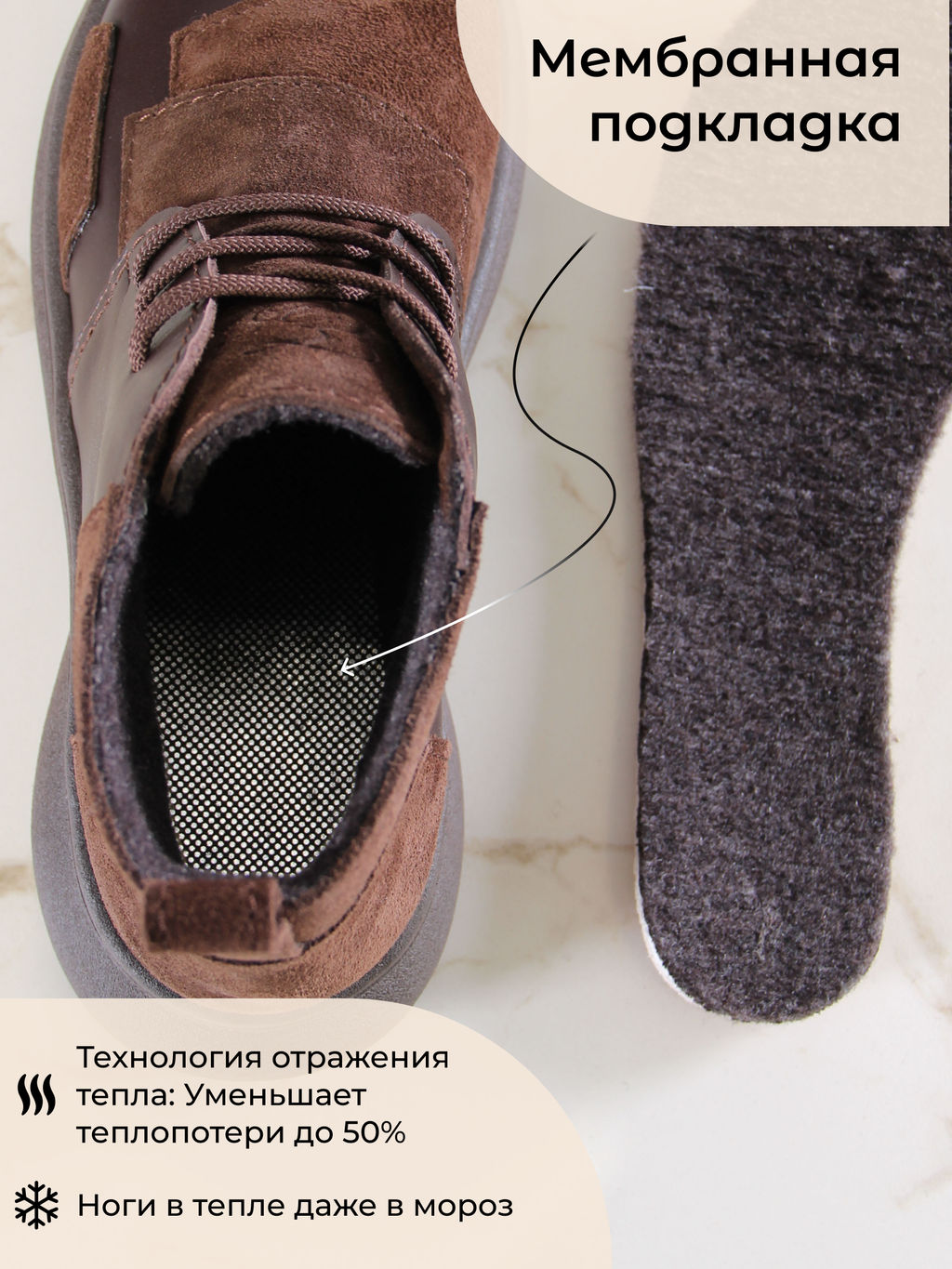 Ботинки EDART 305.927br. Шоколадная кожа+коричневая замша/шерсть фото 4