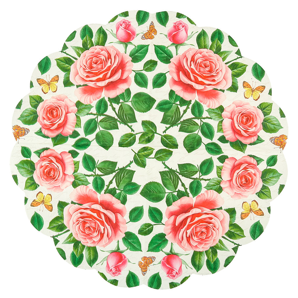 Салфетки бумажные Art Bouquet Rondo д32см, 3-х слойные, 12 штук в упаковке, 100% целлюлоза, Райские розы (Россия)  фото 3