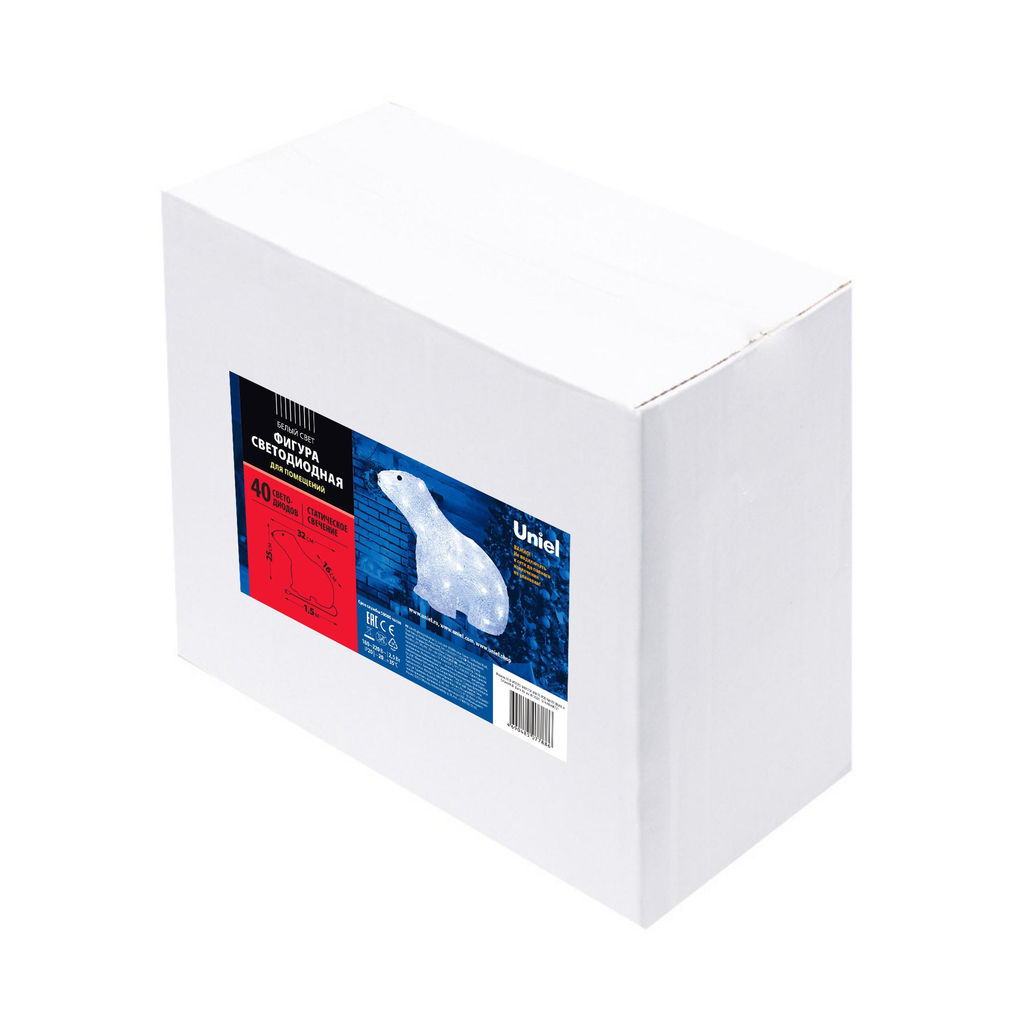 ULD-M3125-040/STA WHITE IP20 WHITE BEAR-4 Фигура светодиодная Белый медведь-4, 32*25см, 40 светодиодов. Белый свет. Провод прозрачный. TM Uniel
