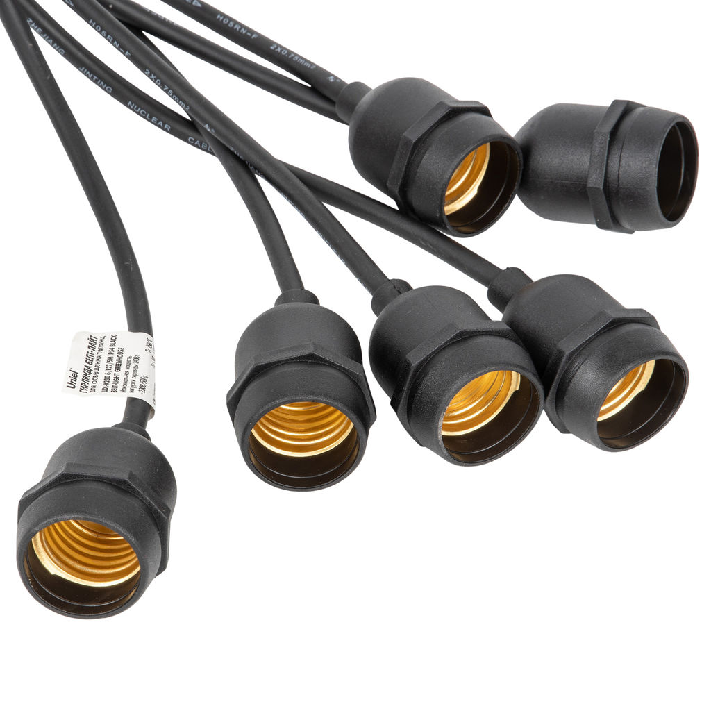 UDL-K230 6/E27/5M IP54 BLACK BELT-LIGHT GREENHOUSE Гирлянда для освещения теплиц, 5м + 3м сетевой шнур. 6 подвесов 1м с патроном E27, шаг 100см. Чёрная. TM Uniel