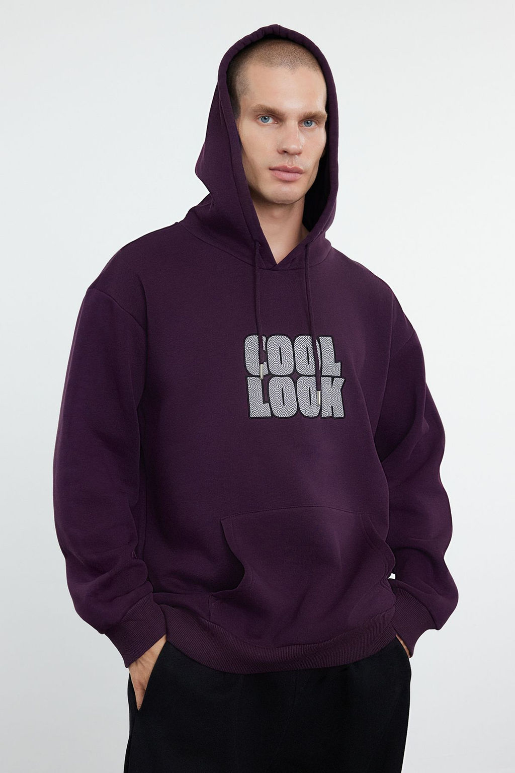 TRENDYOL MAN Mor Oversize/Genis Kesim Kapusonlu Ici Polar/S?cak Tutan Nak?sl? Sweatshirt TMNAW25SW00030 - Trendyolmilla фото 6