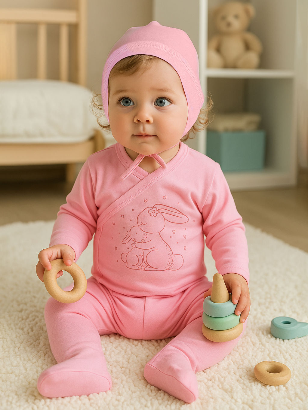 Комплект ясельный розовый зайки 729п (56, 38)