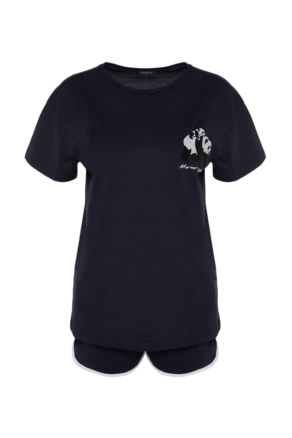 Trendyolmilla Lacivert %100 Pamuklu Panda Bask?l? Sortlu Orme Pijama Tak?m? THMSS22PT00005  фото 6