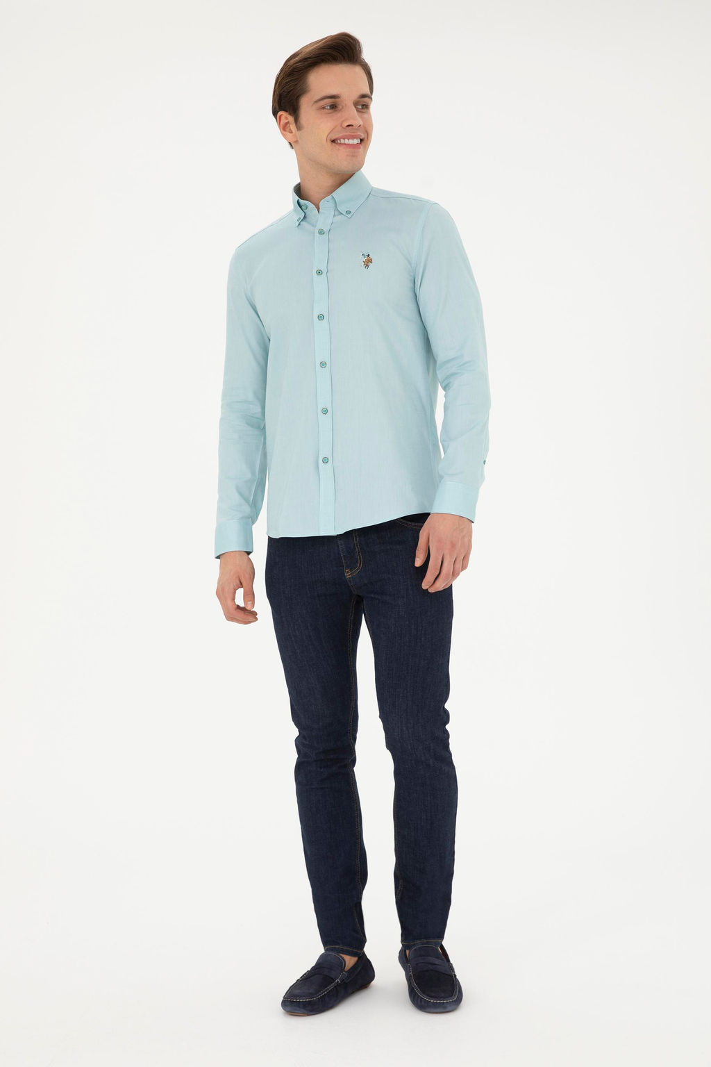 Мужская мятная базовая рубашка с длинным рукавом - U.s. polo assn фото 4